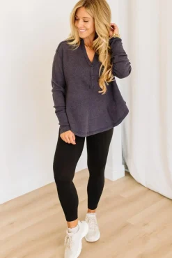 Kyla Waffled Snap Button Top