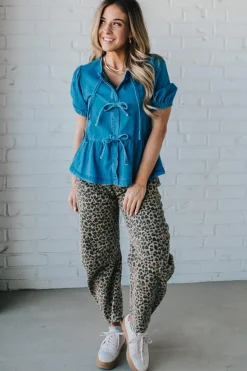 Leopard Barrel Denim Jeans - SO ME