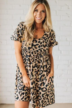 Leopard Tie Back Puff Sleeve Dress