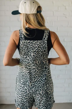 Leopard Wash Denim Shortalls - BIBI