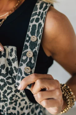 Leopard Wash Denim Shortalls - BIBI
