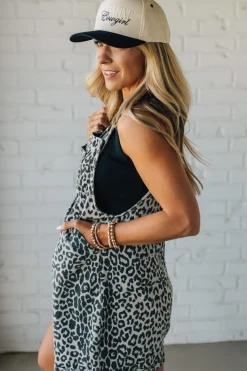 Leopard Wash Denim Shortalls - BIBI