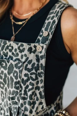 Leopard Wash Denim Shortalls - BIBI