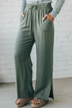 Linen Blend Drawstring Pants