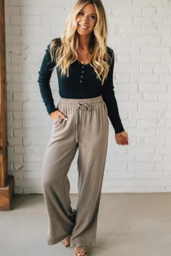 Linen Blend Drawstring Pants