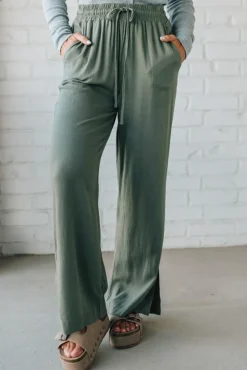 Linen Blend Drawstring Pants