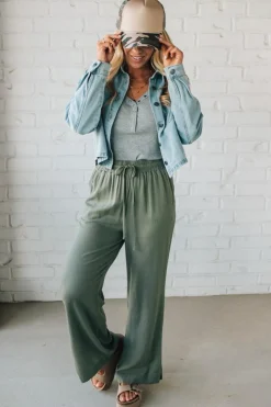 Linen Blend Drawstring Pants