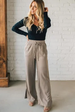 Linen Blend Drawstring Pants