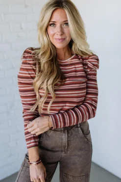 Maizy Multi Striped Baby Rib Top | Rust