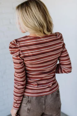 Maizy Multi Striped Baby Rib Top | Rust
