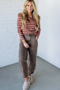 Maizy Multi Striped Baby Rib Top | Rust