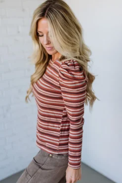 Maizy Multi Striped Baby Rib Top | Rust