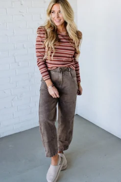 Maizy Multi Striped Baby Rib Top | Rust