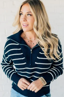 Mary Striped Zip Henley Sweater