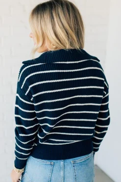 Mary Striped Zip Henley Sweater