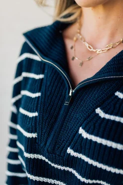 Mary Striped Zip Henley Sweater