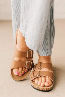 Maura Double Strap Slides | Tan