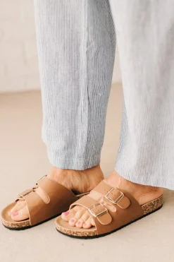 Maura Double Strap Slides | Tan