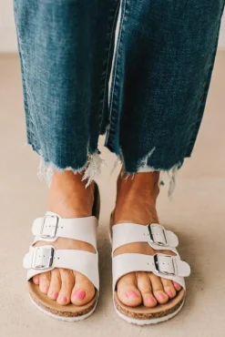 Maura Double Strap Slides | White