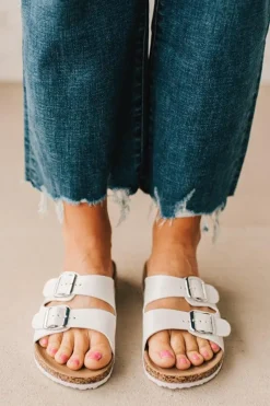 Maura Double Strap Slides | White