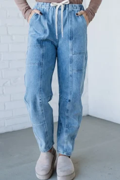 Mel Drawstring Barrel Jeans - SO ME