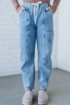 Mel Drawstring Barrel Jeans - SO ME