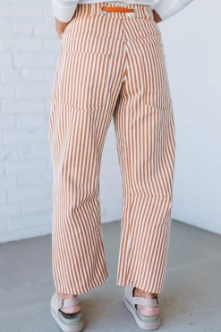 Mia Striped Drawstring Barrel Jeans | Rust - SO ME