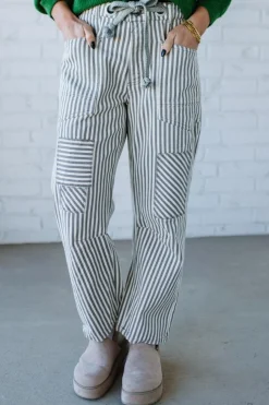 Mia Striped Drawstring Barrel Jeans | Grey - SO ME