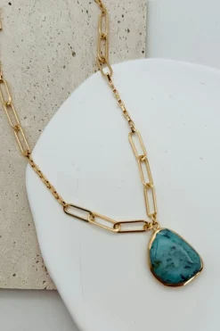 Mix Chain Turquoise Pendant Necklace