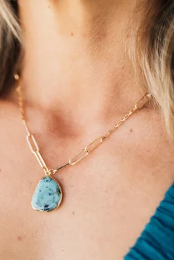 Mix Chain Turquoise Pendant Necklace