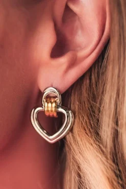 Mixed Metal Heart Hoops