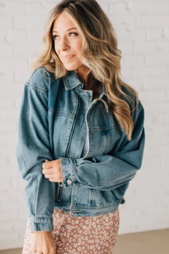 Navi Zipper Moto Denim Jacket