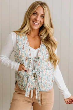 Padded Tie Front Floral Vest