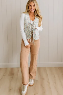Padded Tie Front Floral Vest