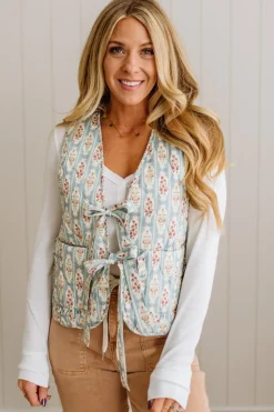 Padded Tie Front Floral Vest