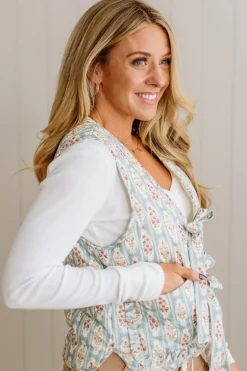 Padded Tie Front Floral Vest