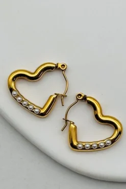 Pearl Accent Heart Hoops
