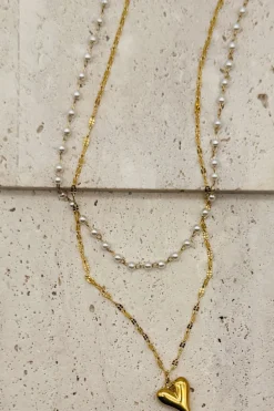 Pearl and Heart Layered Necklace