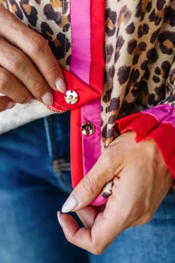 Portia Leopard Contrast Trim Top