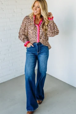 Portia Leopard Contrast Trim Top