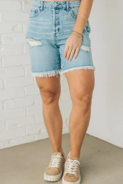 Posey Boyfriend Distressed Denim Shorts - ZENANA