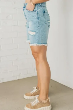 Posey Boyfriend Distressed Denim Shorts - ZENANA