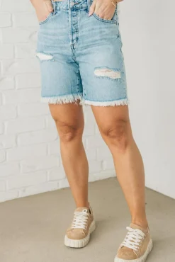 Posey Boyfriend Distressed Denim Shorts - ZENANA