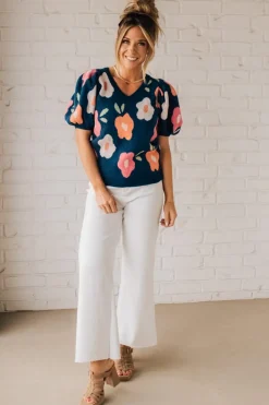 Puff Sleeve Flower Sweater