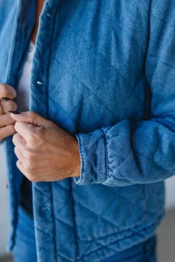 Quilted + Ruffled Lined Denim Jacket