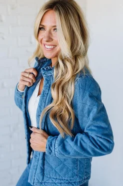 Quilted + Ruffled Lined Denim Jacket