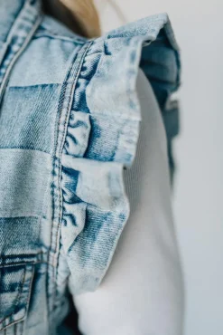 Rae Ruffle Accent Checked Denim Vest