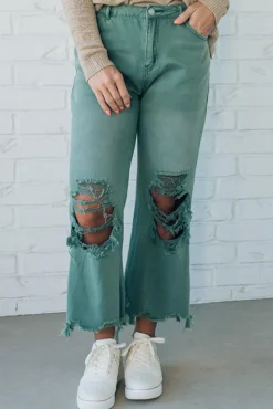 Riah Distressed and Washed Wide Leg Pants - BIBI
