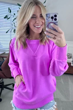 Ribbed Accent Pocketed Pullover