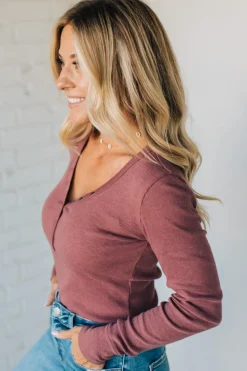 Ribbed Snap Henley Top